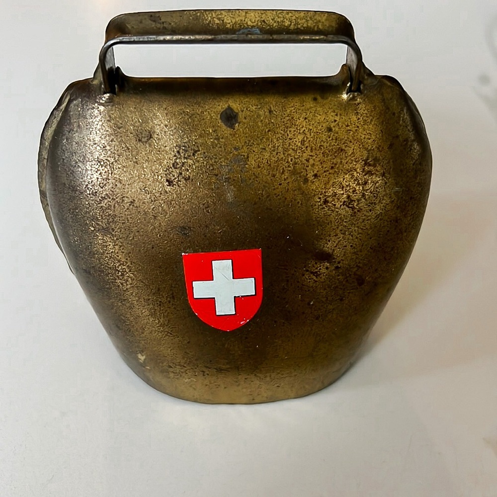 Vintage Antique Brass Cow Bell with Top Handle